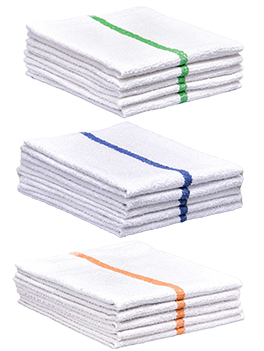 Atlas 24-Pack Blue Stripe Bar Mops 16x19 Full Terry Towels White 100%  Cotton 28Oz Eco-Friendly
